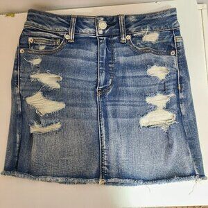 American Eagle Womens Button Fly Denim Hi-Rise Destroyed Mini Skirt Size 4 Short